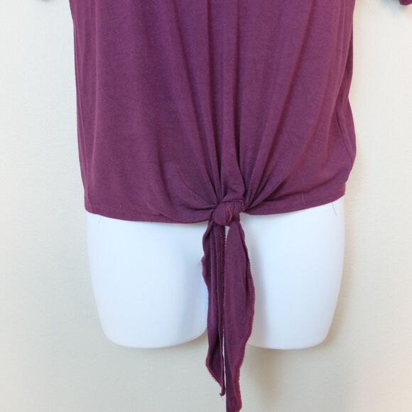Boohoo Maroon Twist Front Tie Tee Shirt Size 2 - Picture 4 of 6